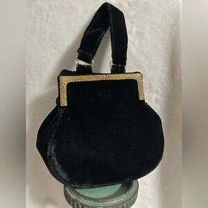 Vintage velvet black purse gold with rhinestones